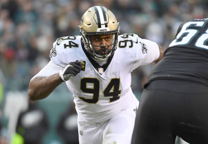 Nov 21, 2021; New Orleans Saints defensive end Cameron Jordan (94) rushes against the Philadelphia Eagles. Mandatory Credit: Eric Hartline-USA TODAY Sports